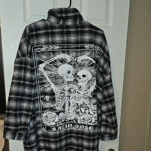 SHEIN Curve Black & White Plaid Oversized Button-Up